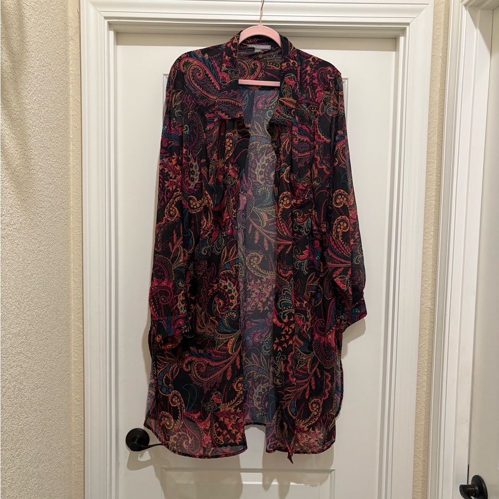 Jessica London Georgette Button Front Tunic Black Multi Paisley